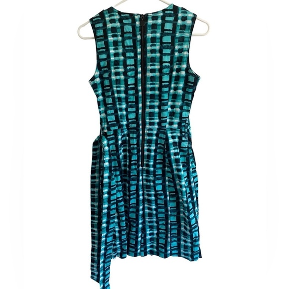 Marvin Richards Teal Watercolor Belted Fit and‎ Flare Dress Size 2 Pockets - Picture 2 of 6